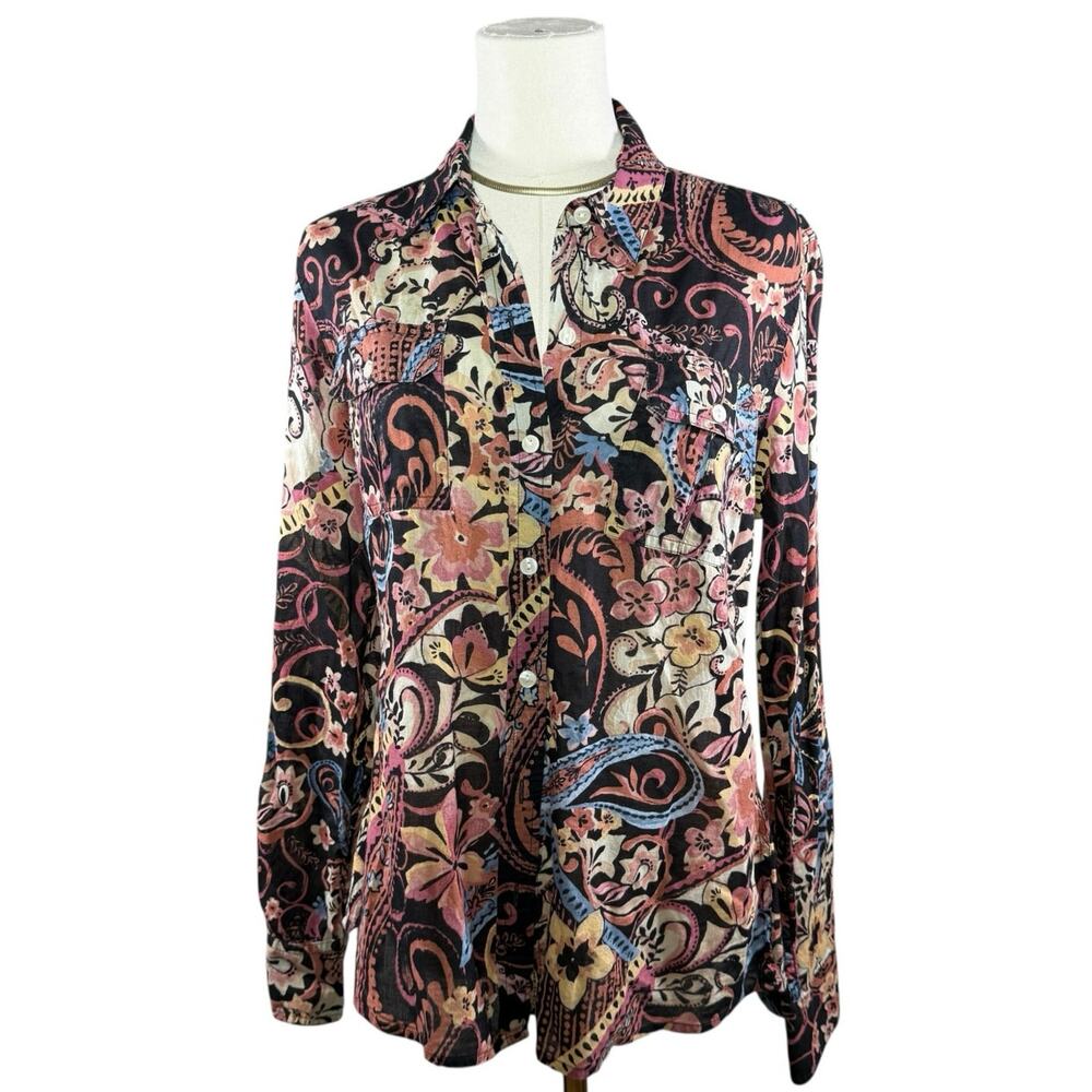 Lucky Brand Boho Floral Paisley Western Button Down Shirt Cotton Medium Cowgirl
